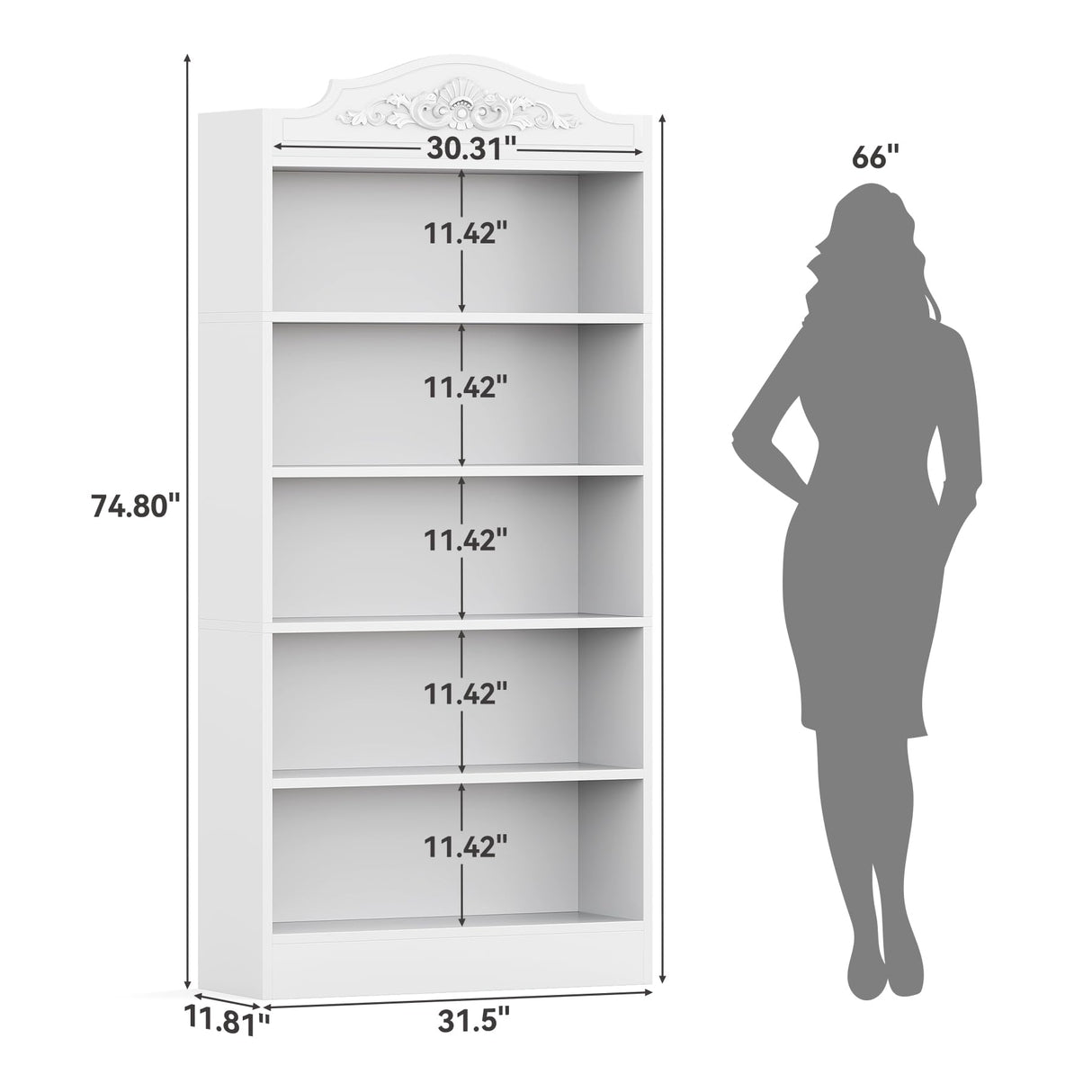 LITTLE TREE 73" Modern 5-Tier Bookcase, White Storage Shelf for Living Room, Bedroom, Home Office LITTLE TREE