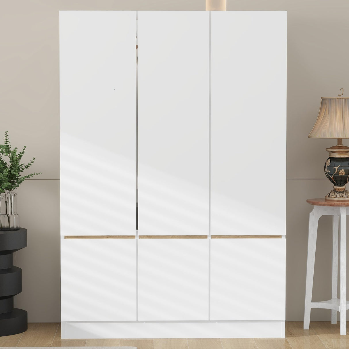 Merax 6-Doors Wooden Wardrobe Closet Storage Shelves and Hanging Rail for Clothes for Bedroom Organizer, White Merax