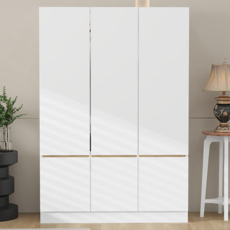 Merax 6-Doors Wooden Wardrobe Closet Storage Shelves and Hanging Rail for Clothes for Bedroom Organizer, White Merax