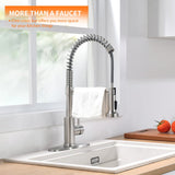 OWOFAN Kitchen Faucet with Pull Down Sprayer Brushed Nickel Stainless Steel Single Handle Pull Out Spring Sink Faucets 1 Hole Or 3 Hole Dual Function for Farmhouse Camper Laundry Utility Rv Wet Bar OWOFAN