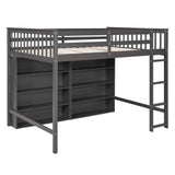 Bekeknlny Full Size Gray Loft Bed with 8 Open Shelves and Built-in Ladder Bekeknlny