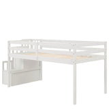 CITYLIGHT Twin Low Loft Bed with Staircase and Storage, White Wood Frame for Kids CITYLIGHT