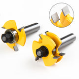 BAIDETS 1/2" Tongue and Groove Router Bits - Set of 2Pcs 1/2 Inch Shank Router Bit Set 3 Teeth Adjustable T Shape Wood Milling Cutter BAIDETS