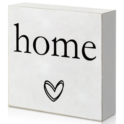 KENTUOK Home Cute White Wooden Box Square Sign, House Bathroom Bedroom Wood Box Sign for Home Living Room Shelf - Rustic Desk Décor, Table Decoration 5 x 5 Inch
