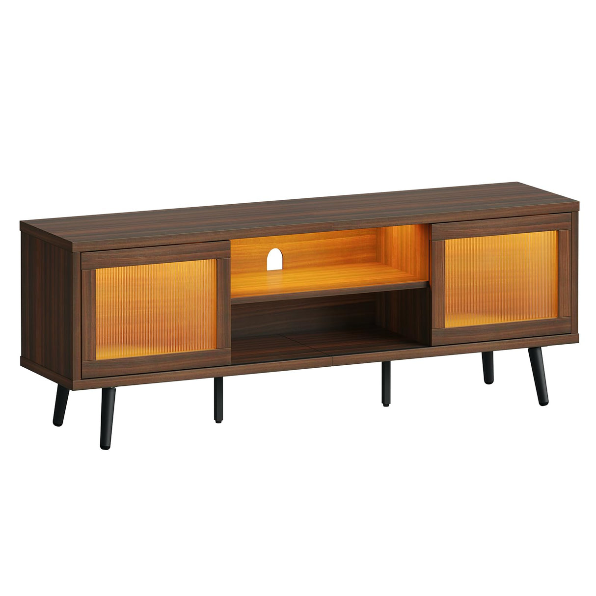 Bestier TV Stand for 75 Inch TV, 63” LED Entertainment Center with Sliding Acylic Doors, Modern TV Console with 2 Tier Storage Shelves, Media Console Table for Living Room Bedroom - Walnut Bestier