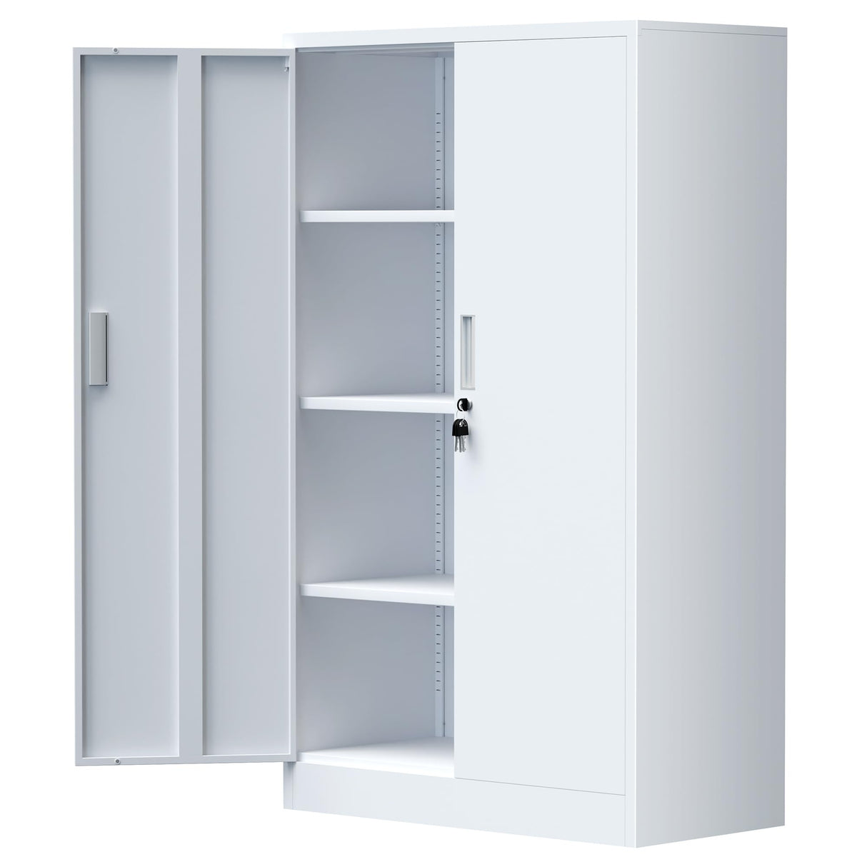 iJINGUR Metal Storage Cabinet with Locking Doors and Adjustable Shelves, 53.5-Inch Tall Lockable Storage Cabinets for Home Office Garage Kitchen Pantry (White) iJINGUR