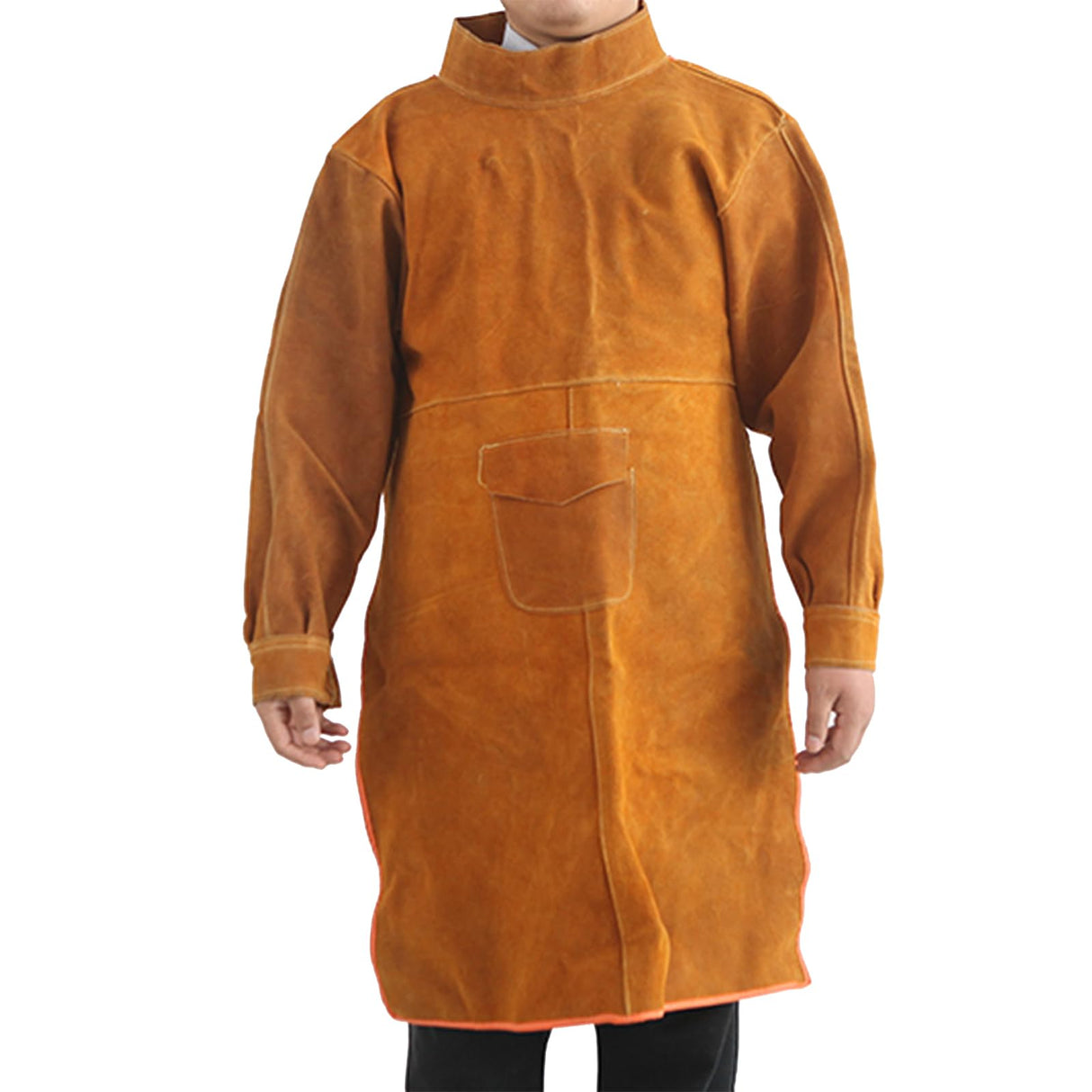 Senvitate Leather Welding Apron with Long Sleeve, Flame Resistant Welding Jacket for Men, Heavy Duty Weld Coat Blacksmith Work Apron Senvitate