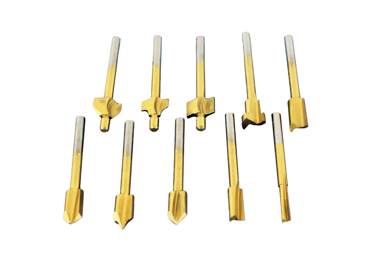 TMAX 10 pc High Speed Steel Hss Titanium Coated Router Bits Set 1/8 Inch Shank for Dremel Rotary Tools TMAX