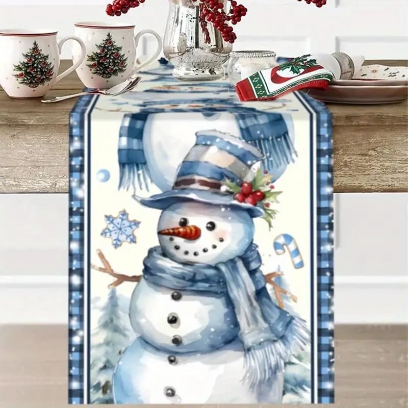 Cute Blue Snowman Table Runner Christmas Tablecloth Linen Holiday Xmas Tablecloths for Kitchen Dining Room Study Room Table 13x72 Inch Generic