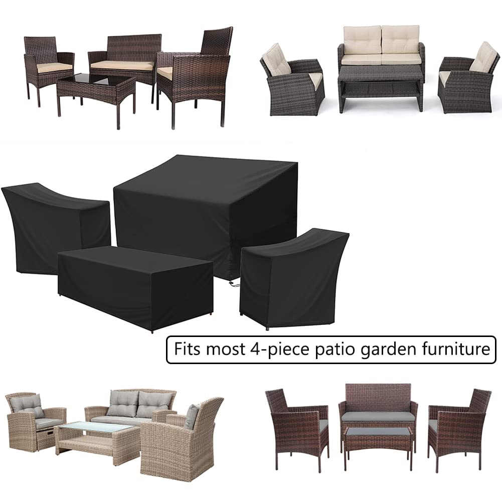 Kovshuiwe Patio Furniture Covers,4-Piece Outdoor Veranda Patio Garden Furniture Covers Set Waterproof - Upgraded 420D Heavy Duty Oxford Fabric Rattan Furniture Cover for Chair Sofa(Black) Kovshuiwe