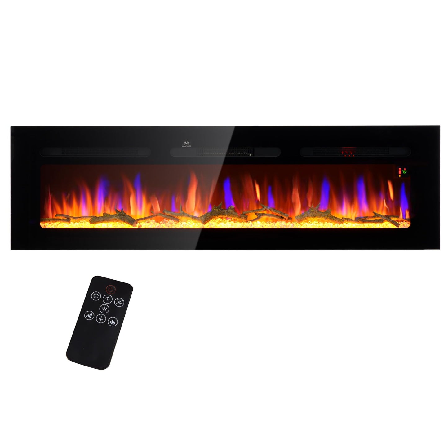 HOMCOM 60" Electric Fireplace Recessed and Wall Mounted with Remote Control, 1500W Fireplace Heater with 8H Timer, Adjustable Flame Color and Brightness, Log and Crystal