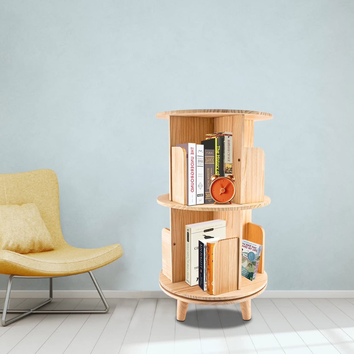 Bazargame 360° Rotating 2-Tier Wood Bookshelf Organizer for Home and Office Bazargame