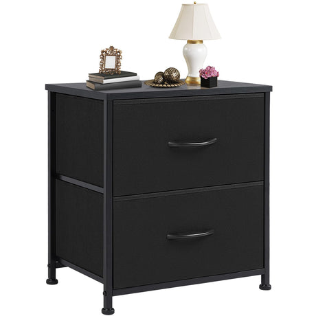 DUMOS Nightstand Small Dresser with 2 Fabric Drawers Side Tables Bedroom End Table Bedside Storage Furniture for 20 inch Tall Night Stand for Entryway, College Dorm, Classic Black DUMOS
