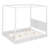Harper & Bright Designs Queen Size Wood LED Canopy Bed Frame for Boys Girls Kids Adults Toddler, Canopy Platform Bed with Support Slats, No Box Spring Needed, White Harper & Bright Designs