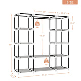 VTRIN Portable Closet Wardrobe for Hanging Clothes 57.3 Inch Large Capacity Clothes Rack with Cover, 10 Storage Organizer Shelves, 1 Hanging Rods and 6 Pockets, Free Standing Closet for Bedroom, Black VTRIN