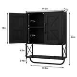 RUSTOWN Farmhouse Medicine Cabinet with 2 Barn Door, Wood Wall Mounted Storage Cabinet with Adjustable Shelf and Towel Bar, 3-Tier Bathroom Cabinet for Bathroom, Living Room(Black, Medium) RUSTOWN