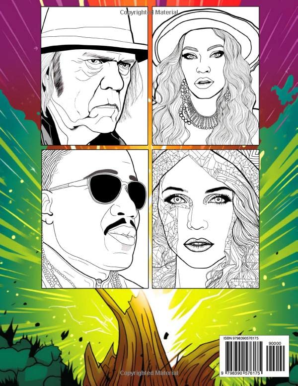 Rock Stars Coloring Book for Adult Stress Relief: 46 High Quality Rock 'n' Roll Music Icons