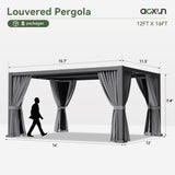 Aoxun Louvered Pergola 12' x 16' Outdoor Aluminum Pergola with Adjustable Top for Decks, Gardens and Backyards, Gray Aoxun