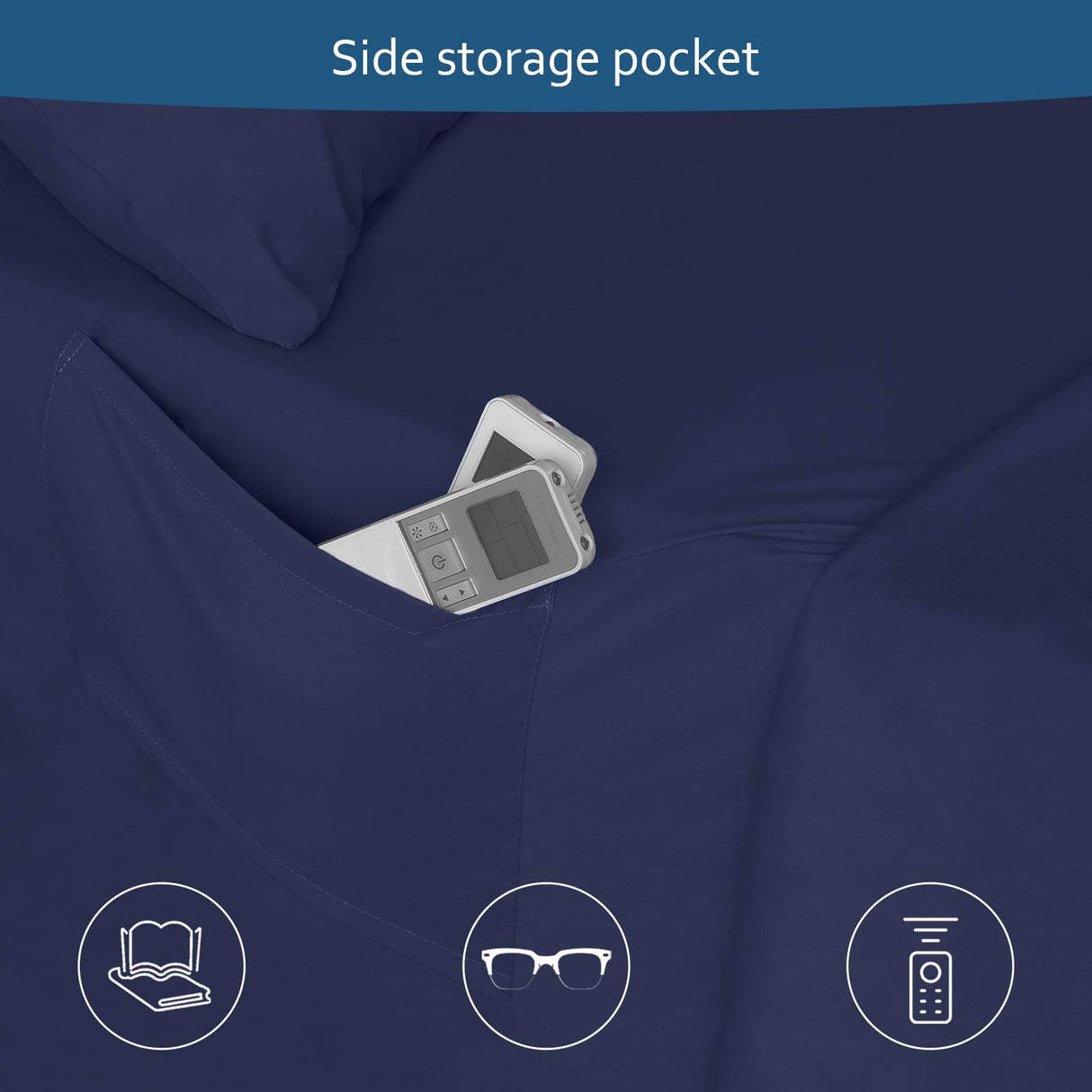 Queen Sheet Set for Air Mattress - Sheets Queen Size Bed Set - 3Pcs Side Storage Pocket Fitted Sheet & Pillowcases Easily Fits 16in to 24in Pillow Top Air Bed Mattress - Navy Blue Moonsea