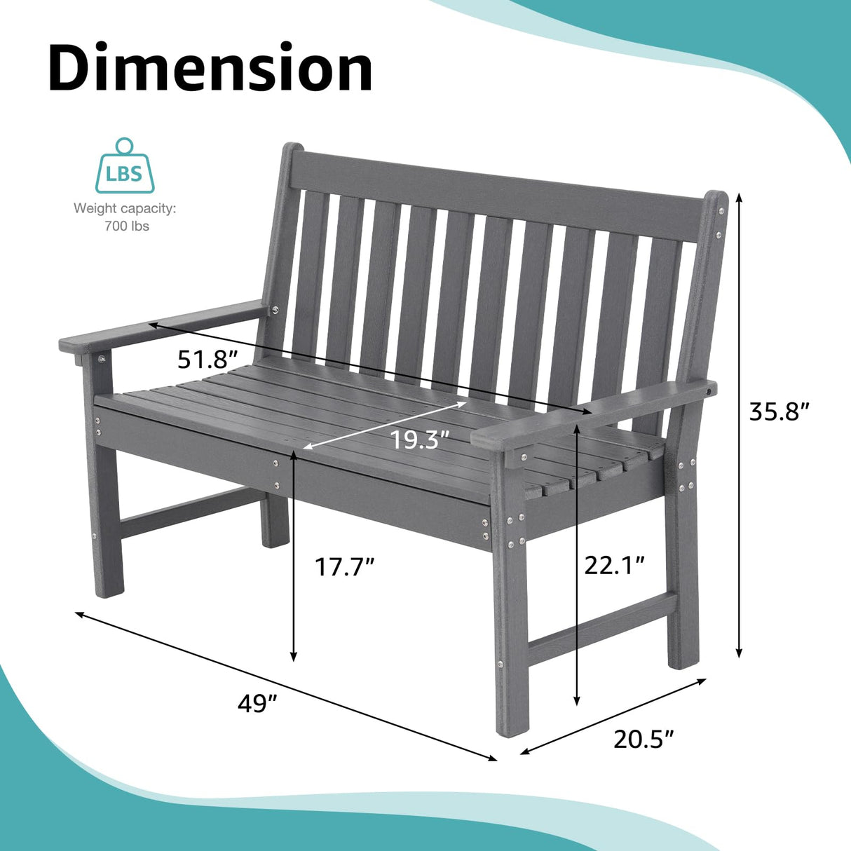 COBANA Dark Gray Outdoor Garden Bench – Durable All-Weather HDPE Patio Seating for 2-3 People COBANA