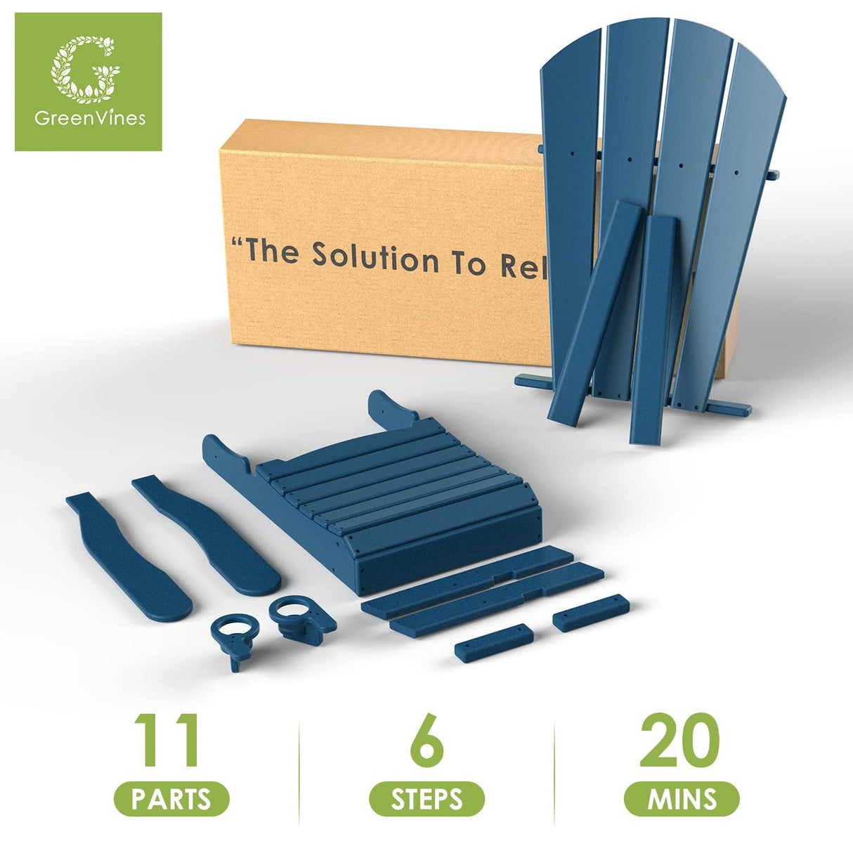 GREENVINES Adirondack-Chairs-with-Ottoman | Set of 2 | Folding | Retractable-Footrest | HDPE Plastic | All Weather Fire Pit Chair | Cup Holders | Blue | for Outdoor Poolside GREENVINES