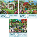 Bits and Pieces – Value Set of Three 300 Piece Jigsaw Puzzles for Adults – Gardens Galore, Lake Life, Peaceful Park Jigsaw Puzzles by Artist Alan Giana, Completed Puzzle Size: 18" x 24"