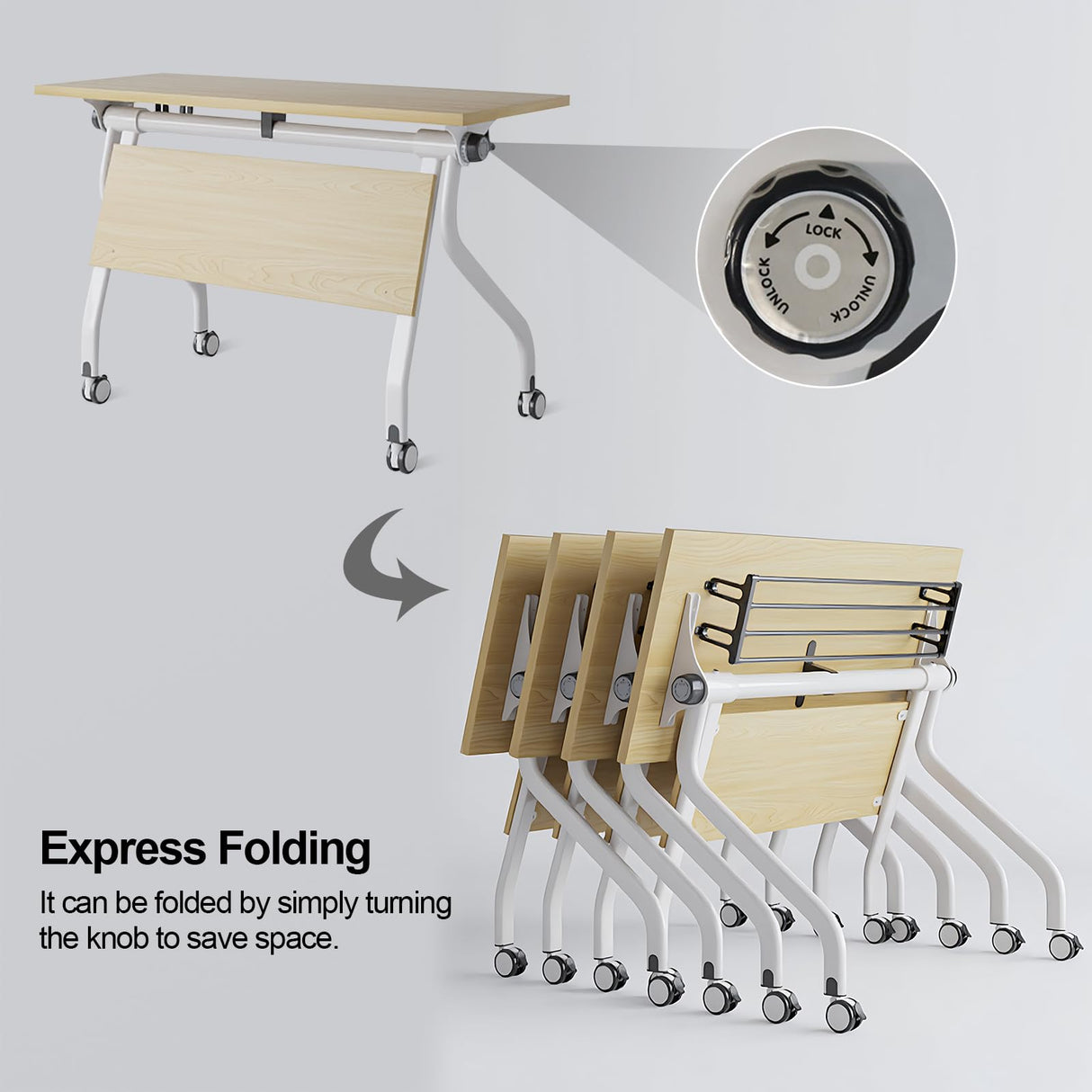 6pcs Folding Conference Room Table, 4.6 FT Mobile Conference Room Table Classroom Tables with Wheels Folding Training Table for Office Classroom Meeting Training (6PCS 55" L) robwibw