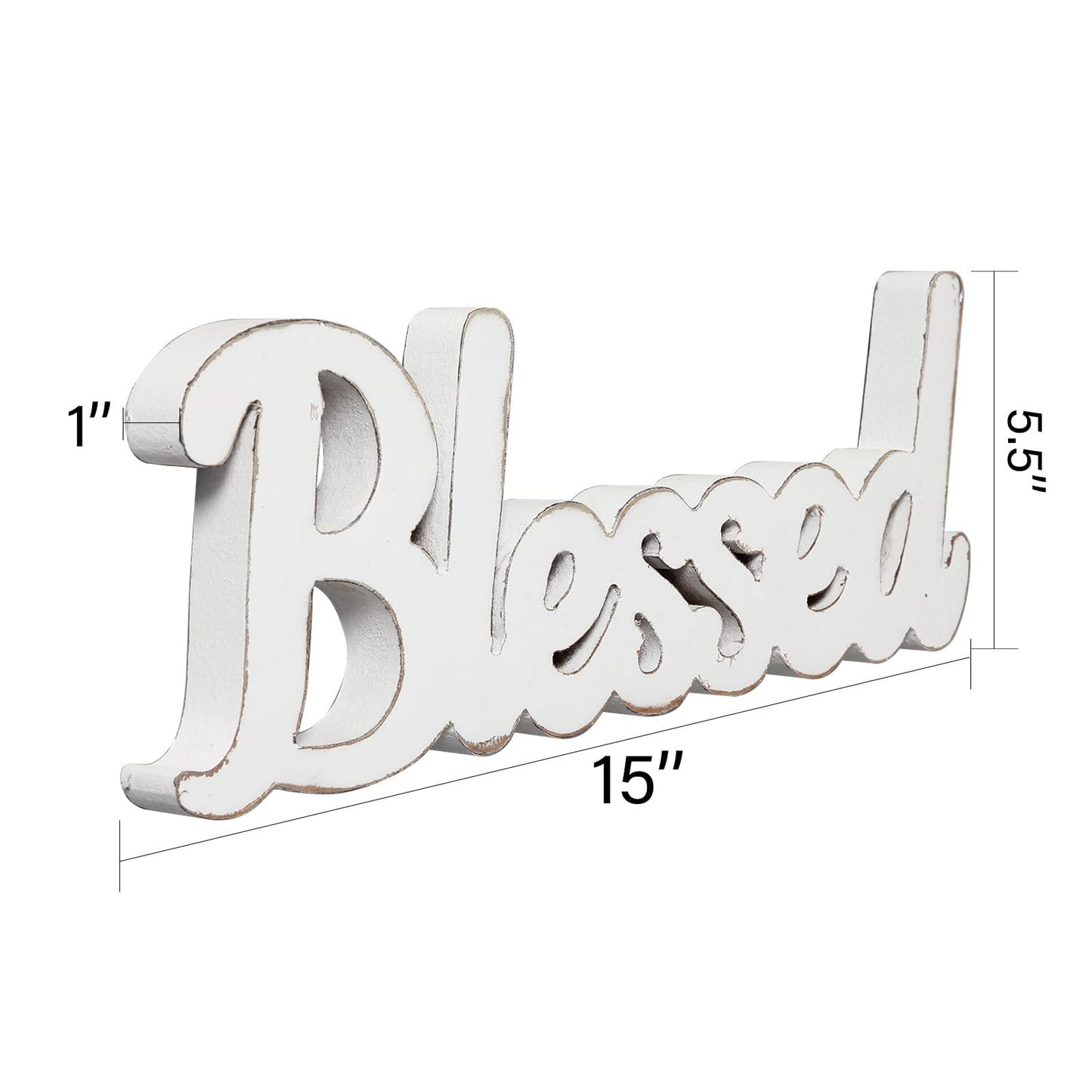 Sintosin Rustic White Wooden Blessed Sign for Tabletop 15", Wall Hanging Farmhouse Blessed Signs for Home Decor, Handmade Thanksgiving Signs Decor, Christmas Signs for Living Room Entryway - WoodArtSupply