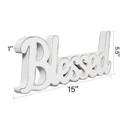 Sintosin Rustic White Wooden Blessed Sign for Tabletop 15", Wall Hanging Farmhouse Blessed Signs for Home Decor, Handmade Thanksgiving Signs Decor, Christmas Signs for Living Room Entryway - WoodArtSupply