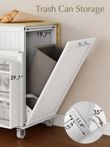 OtterOasis Kitchen Island with Storage, 31.5" D Rolling Kitchen Island Cart on Wheels with Widen Drop Leaf Rubberwood Top, Large Mobile Kitchen Island with Trash Can Storage and Towel Bar, White OtterOasis
