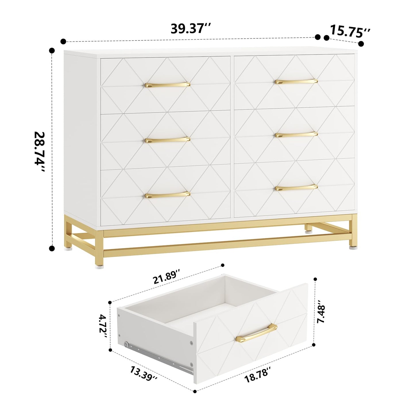 GarveeHome Dresser for Bedroom with 6 Drawer Double Dressers, Modern Wooden Dresser Chest, Beside Table for Closet, Nursery, Living Room, White - WoodArtSupply