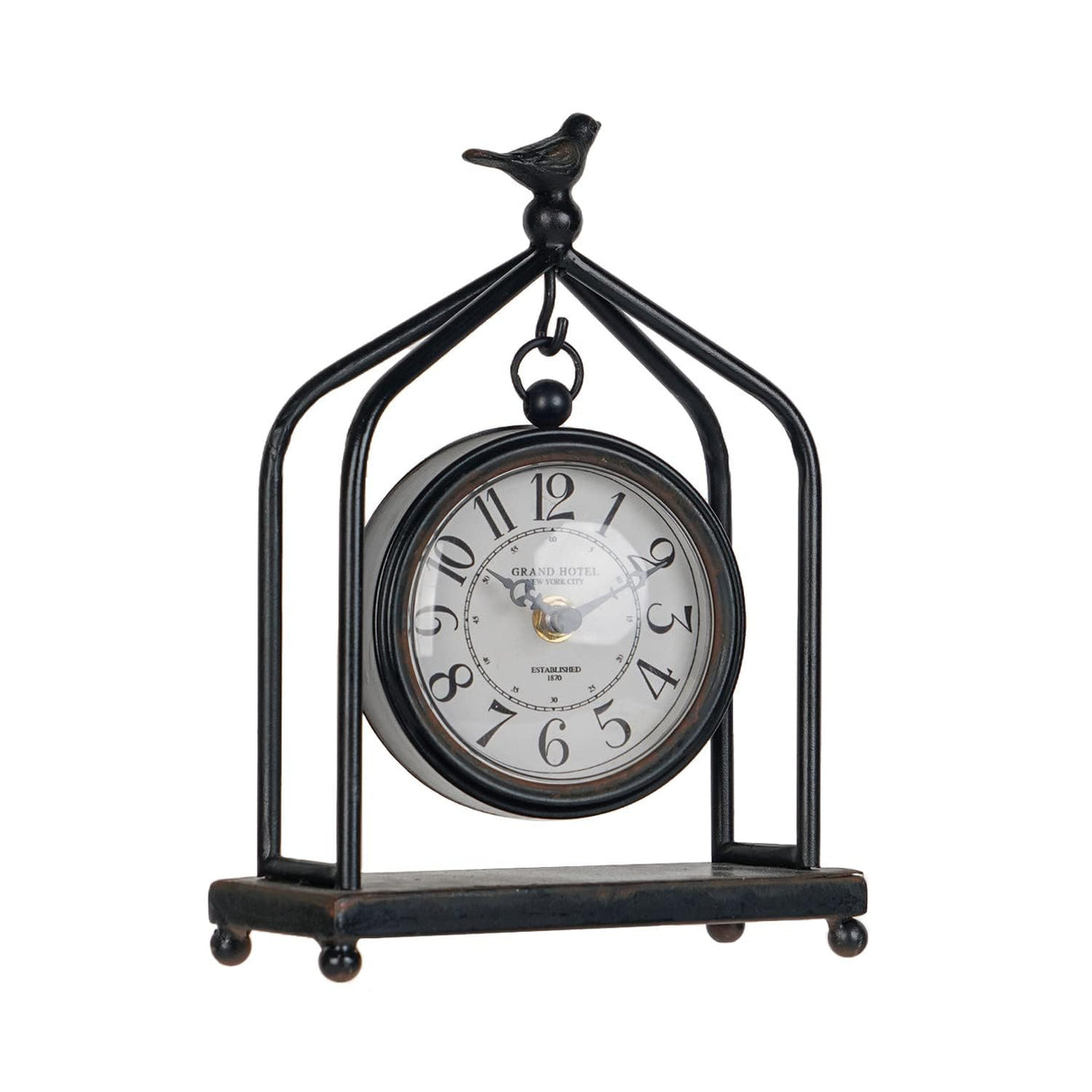 SOFFEE DESIGN 7.5'' x 10'' Mantel Clock Iron Tower Frame, Creative Bird Ornament Tabletop Clock, Silent Clock with Hollow Carved Back Cover for Home Decor, Black SOFFEE DESIGN