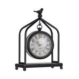SOFFEE DESIGN 7.5'' x 10'' Mantel Clock Iron Tower Frame, Creative Bird Ornament Tabletop Clock, Silent Clock with Hollow Carved Back Cover for Home Decor, Black SOFFEE DESIGN