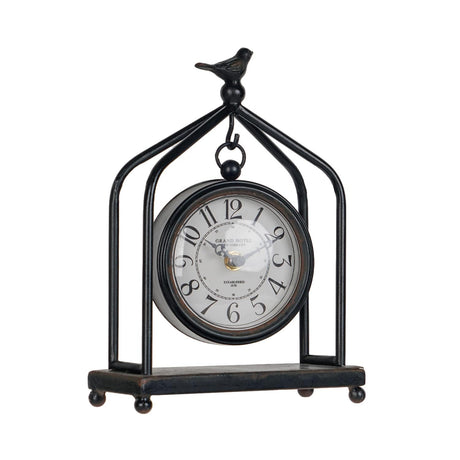 SOFFEE DESIGN 7.5'' x 10'' Mantel Clock Iron Tower Frame, Creative Bird Ornament Tabletop Clock, Silent Clock with Hollow Carved Back Cover for Home Decor, Black SOFFEE DESIGN