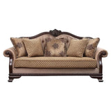 Acme Chateau De Ville Fabric Tufted Sofa with 5 Pillows in Espresso Acme
