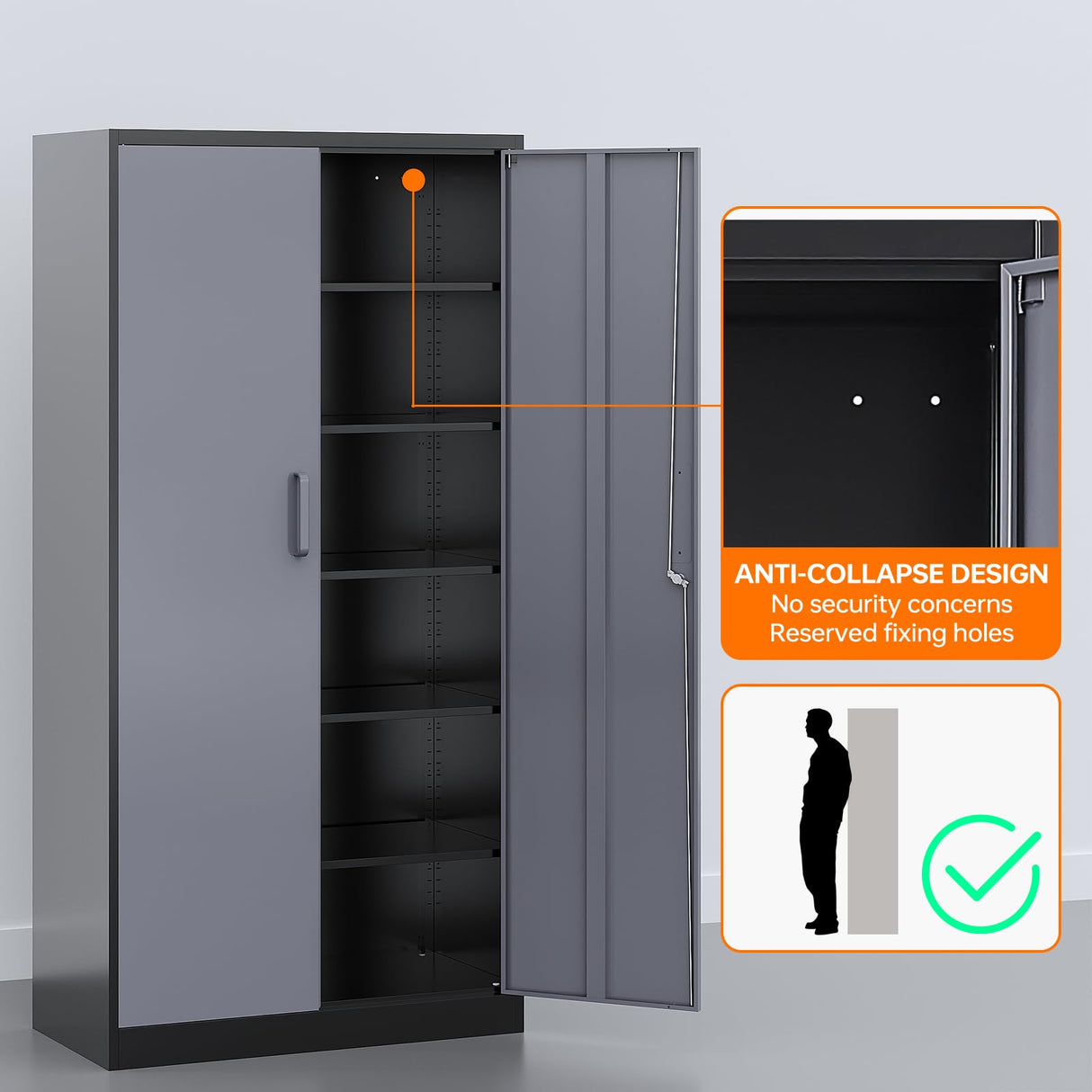 NODHM Garage Storage Cabinet with Lock, 72" Steel Storage Cabinet with Doors and 5 Adjustable Shelves, Metal Utility Cabinet Tall File Cabinet for Garage, Office, Home NODHM