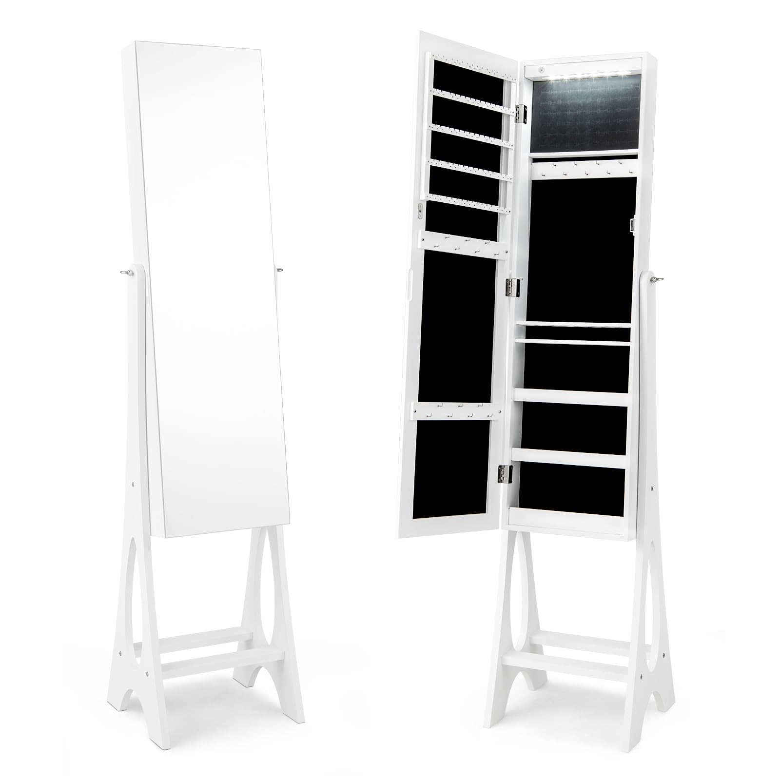 Giantex 12 LED Jewelry Armoire Cabinet with Frameless Full-length Mirror, Standing Jewelry Cabinet Organizer with 16 Lipstick Holders, Large Storage Capacity, 3 Angles Adjustable (White) - WoodArtSupply