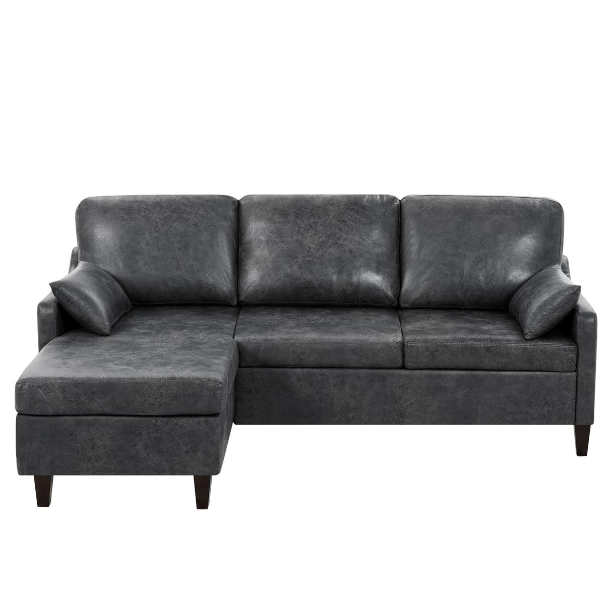 ACMEASE 76" Sectional Sofa Couch with Reversible Chaise, Suede Leather L Shaped Sofa w/USB Charger Ports & Storage Bag, Convertible Modern Couch w/Storage Space for Living Room, Small Space, Grey ACMEASE