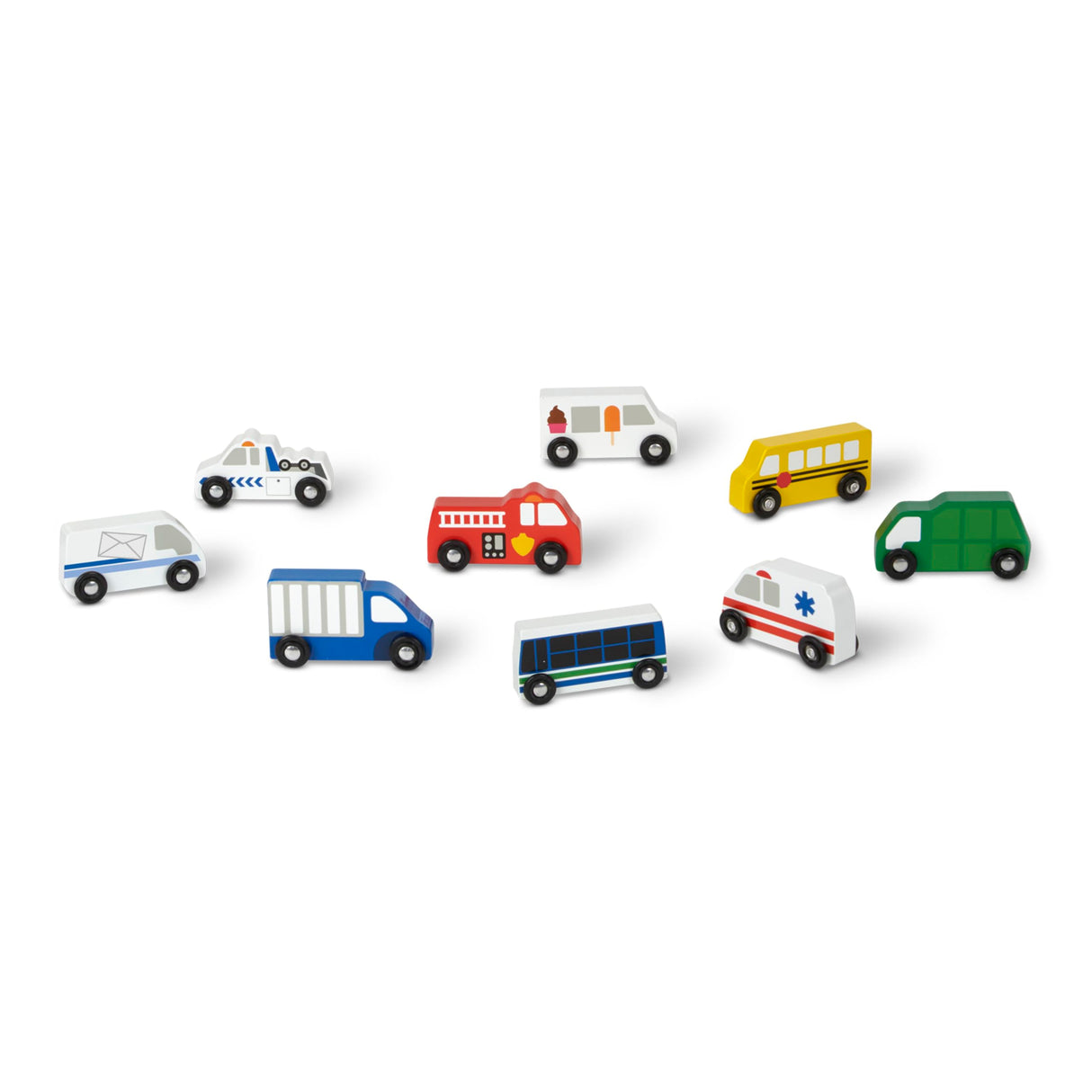 Melissa & Doug Town Vehicles Set in Wooden Tray (9 pcs) Melissa & Doug