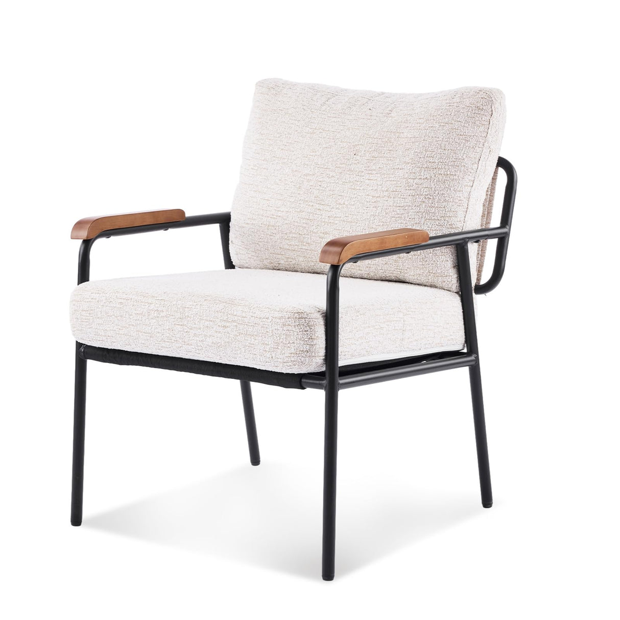 VINGLI Mid-Century Modern Accent Armchiar for Small Space, Small Comfy Upholstered Leisure Reading Chair with Wood Armrest for Bedroom, Living Room, Waiting Room, Linen Beige VINGLI