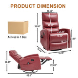 Trustyue Swivel Rocker Recliner Chair, 360° Swivel Recliner with Heat and Massage, Rocker Recliner Easy to Clean Leathery Nursery Glider Recliner Chair with Side Pockets for Living Room Red Trustyue