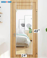 DMWOODFL 48" x 14" Over The Door Mirror Full Length Mirror Door Mirror Wall Mirror Hanging with 2 Metal Hangers for Bedroom Living Room Bathroom White DMWOODFL