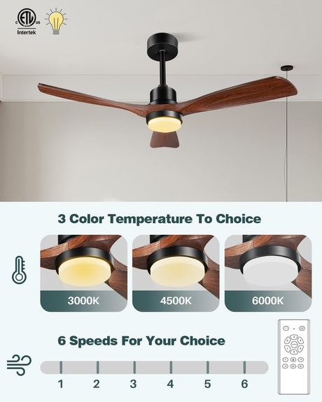 60 Inch Ceiling Fans with Lights 3 Downrods, Outdoor Ceiling Fan for Patios with Remote Control, ETL Listed, 3 Blades Wood Ceiling Fans Reversible Quiet Dc Motor for Indoor Bedroom Farmhouse Forrovenco