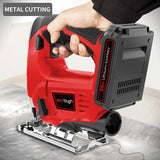 Powertough Cordless Jig Saw,20V Electric Jigsaw Tool Kit with Variable Speed,Pendulum Function, 0-45°Adjustable Cutting Bevel,2.0A Li-ion Battery With 1 Hour Fast Charger,9pcs Free Blade PowerTough
