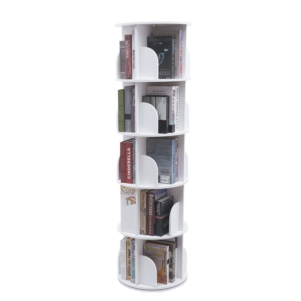 5-Tier 360° Rotating Corner Bookshelf by HAPPCUCOE - Contemporary White Floor Standing Organizer for Home and Office HAPPCUCOE