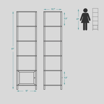 TUTOTAK 6 Tier Brown Bookcase with Door – Versatile Narrow Shelf for Small Spaces - WoodArtSupply