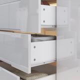 Homsee Armoire Bedroom Island with LED Light, Glass Tabletop & Storage Organizer, Wardrobe Closet Walk-in Island with 16 Drawers for Bedroom Shops, White Homsee