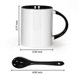 AGH Sublimation Coffee Mugs Blank 11 oz, White Straight Ceramic Cups with Black Interior, Handle, Spoon, Bulk Bundle Set of 12 AGH
