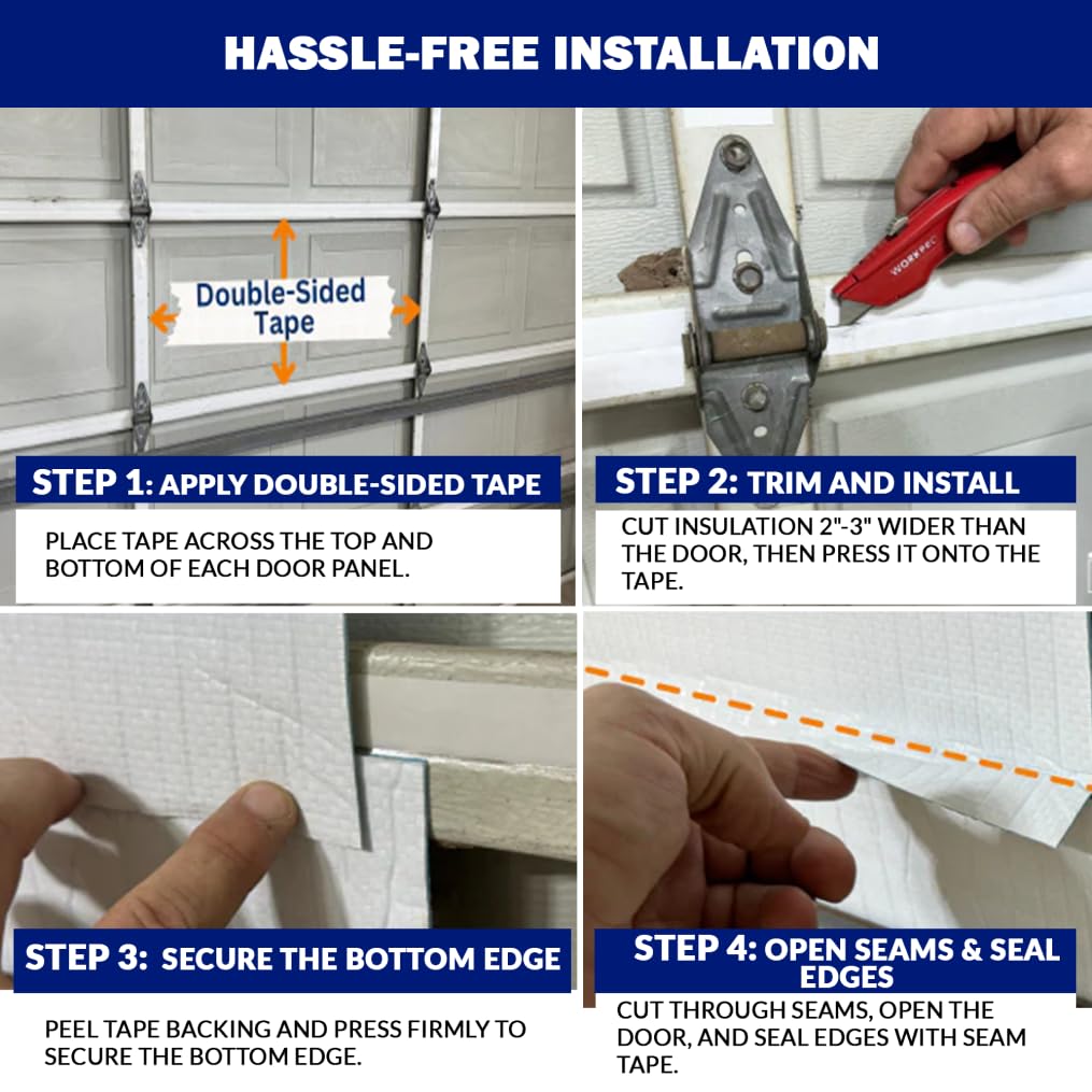 BlueTex Insulationㅤ Insulation White Reflective Foam Core Tearproof 2 Car Garage Door Insulation Kit 18FT (Wide) x 7FT (HIGH) to Cool Your Garage. Complete DIY Installation Kit - WoodArtSupply