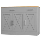 Shintenchi Modern Farmhouse Sideboard Buffet Cabinet with Storage with 3 Doors, 42"Barn Doors Buffet Cabinet with Storage, Wood Coffee Bar Cabinet with Adjustable Shelf for Kitchen, Living Room, Grey Shintenchi